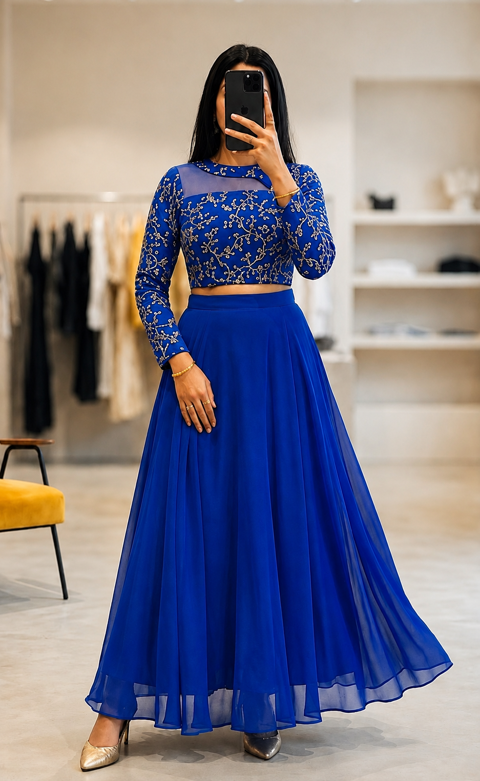 Magenta Ishika Georgette Embroidered Two-Piece Lehenga Set